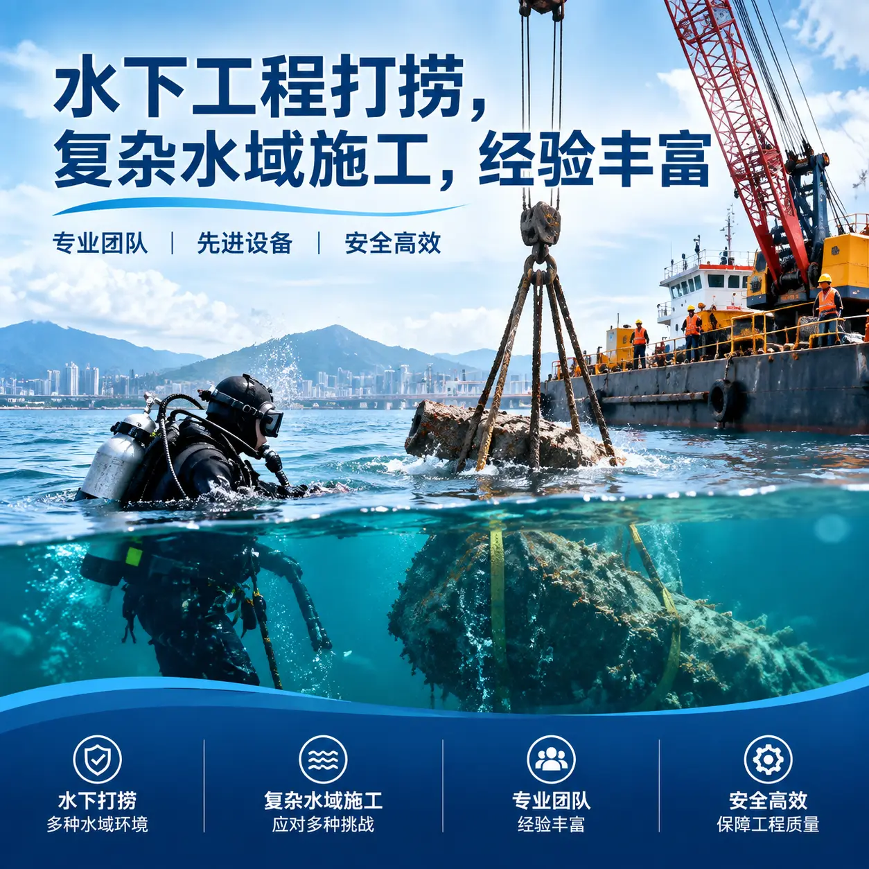 水下工程打捞，复杂水域施工，经验丰富罗田